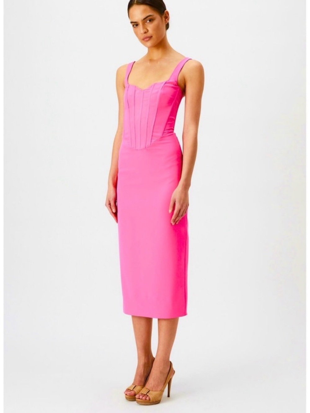 Bardot Hot Pink Corset Midi Dress
